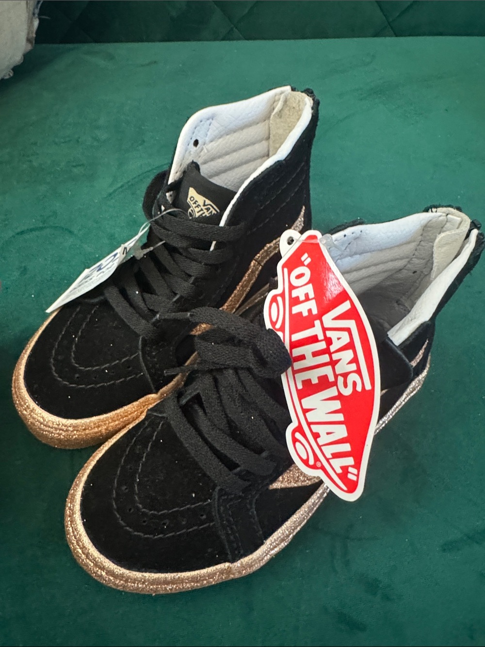 Vans Kids Black High-Top Sneakers with Gold Glitter - Picture 7 of 8